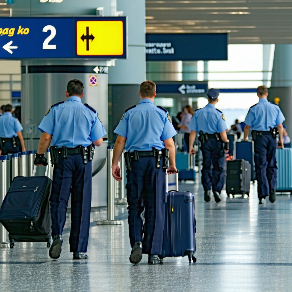At the airport security guards meticulously inspect luggage as part of their essential duties to ensure passenger safety Dressed in uniforms that command authority they utilize advanced screening equipment such as Xray machines and metal detectors to-1